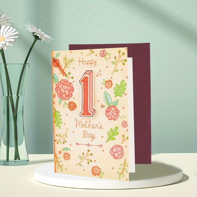 Piece of Greeting Card with Happy Mother's Day Written on It and Many  Flowers and Green Leaves Painted on It, Suitable for to Dear Mother