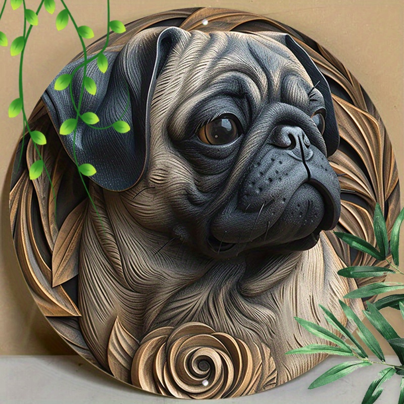 

1pc 8x8inch (20x20cm) Round Aluminum Sign Metal Sign Metal Pug Sign Round Metal Aluminum Sign For Home Garden Kitchen Cafe