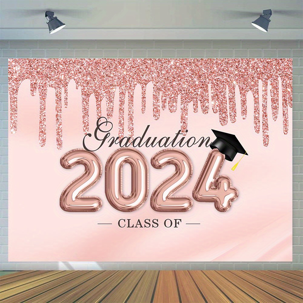 

1pc, Congrats Grad Photography Backdrop, Vinyl Bachelor Hat Pink Quicksand Photo Class Of 2024 Prom Party Studio Booth Props