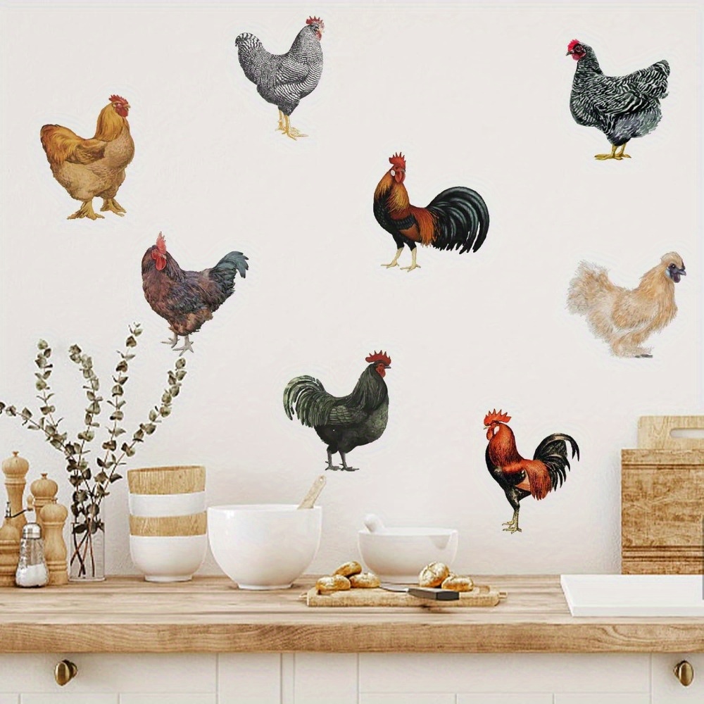 

1sheet Roosters Hens Wall Stickers, Removable Vinyl Peel And Stick Wall Decals, For Kitchen Pantry Playroom Farmhouse Wall Decoration, Indoor Diy Window Fridge Door Wall Art Decor, Home Decor