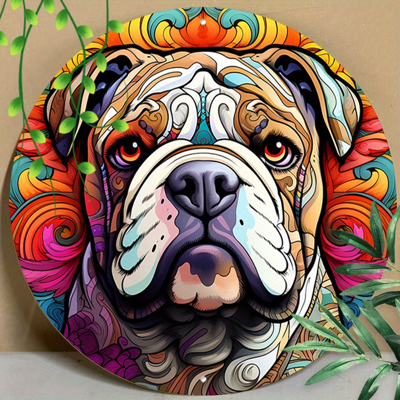 

1pc 8x8in/20x20cm Round Aluminum Sign, Metal Sign, Round Metal Sign, Bulldog Pet Dog Tin Sign For Dog Lovers, Room Door Wall Decor