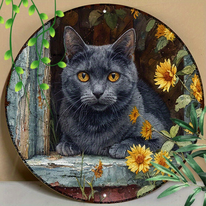 

1pc 8x8inch (20x20cm) Round Aluminum Sign Metal Sign Metal Wall Sign Maine Cat Summer Outdoor For Living Room Wall Art, Home Decor