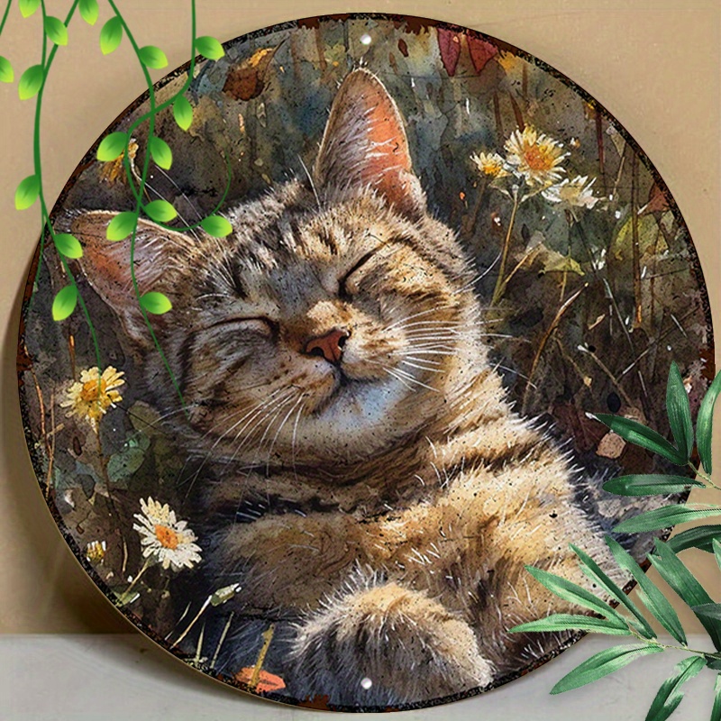 

1pc 8x8inch (20x20cm) Round Aluminum Sign Metal Sign Metal Wall Sign Maine Cat Summer Outdoor For Restaurant Decor, Room Decor
