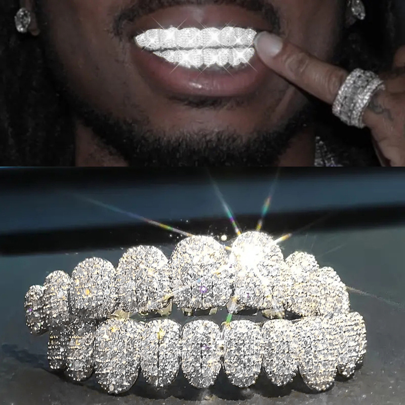 

1pc Hip Hop Full Dazzling Cz Stones Teeth Grillz Teeth Grills Cubic Zirconia Iced Out Micro Pave Top Bottom Charming Grills For Men Women Rapper Jewelry Blingbling Gift Teeth Jewelry