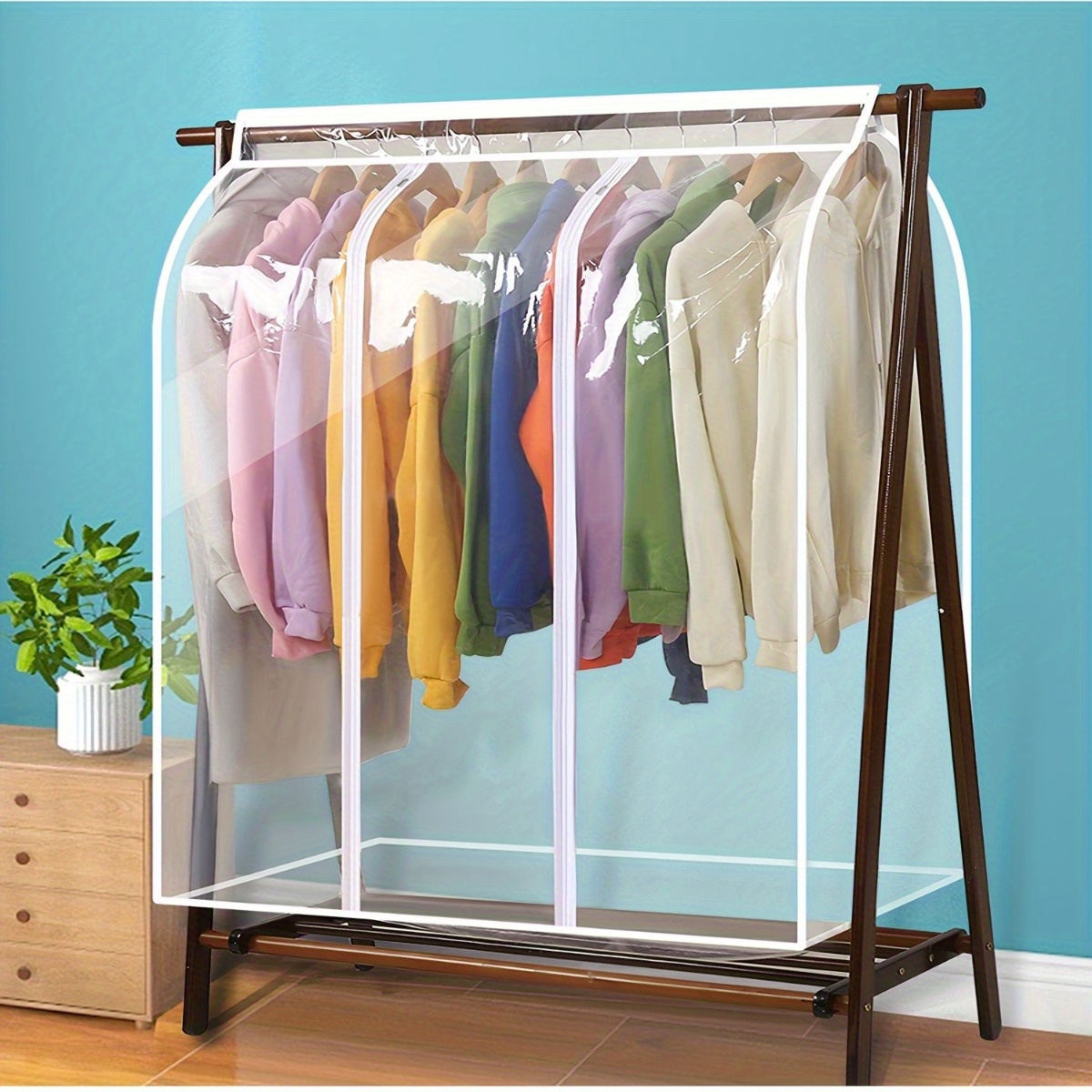 

1pc Large Garment Dust Cover Bag, Transparent Hanging Clothes Storage For Dresses, Portable Wardrobe Organizer For Bedroom, Closet, Home, Dorm Use, Ideal Home Supplies, Dorm Essentials