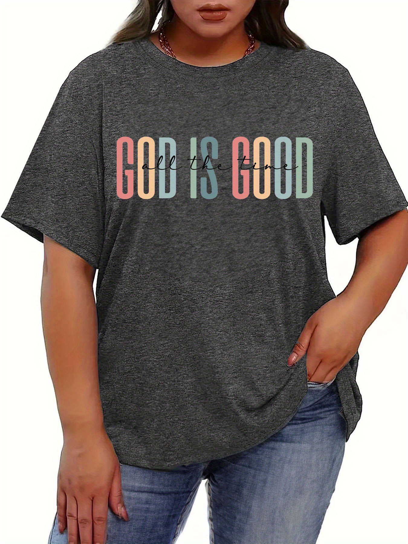 plus size letter print t shirt short sleeve crew neck casual - Temu New ...