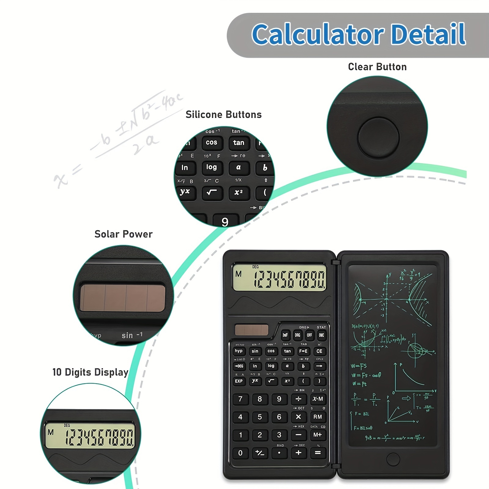 scientific calculators10 digit lcd display foldable calculator with handwriting board solar and battery dual power supply for teacher engineer