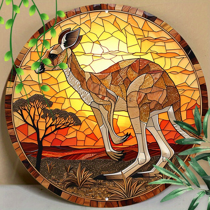 

1pc 8x8inch (20x20cm) Round Aluminum Sign Metal Sign Round Metal Signs Kangaroo Lovers Tin Sign Metal Sign For Front Room Door Wall Decor