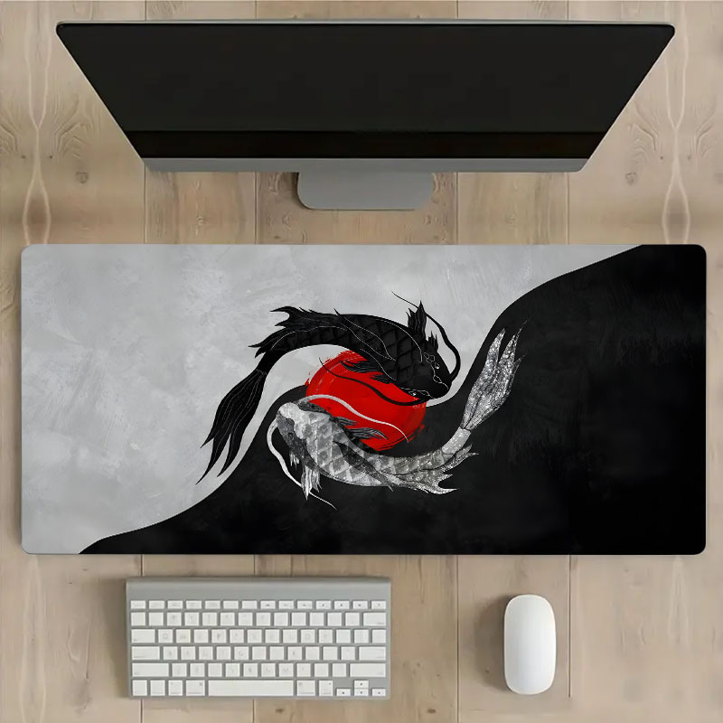 

Japanese Black And White Koi Fish Large Game Mouse Pad Computer Keyboard Pad Desk Mat Natural Rubber Non-slip Office Mousepad Office Table Accessories For Work Game Office Home Gift Size 35.4x15.7in