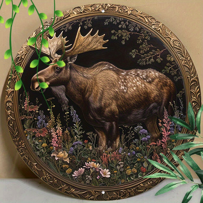 

1pc 8x8inch (20x20cm) Round Aluminum Sign Metal Sign Round Metal Signs Moose Lovers Tin Sign Metal Sign For Room Front Door Home Wall Decor