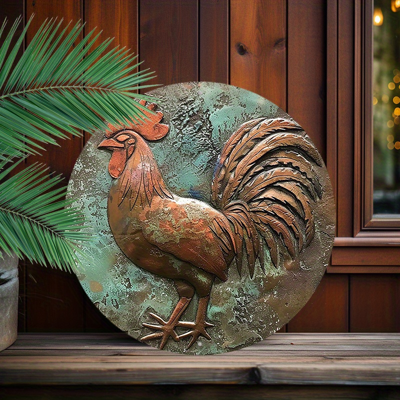 

1pc 8x8inch (20x20cm) Round Aluminum Sign Metal Sign Rooster Vintage Tin Sign Wall Decor For Family The Restaurant Cafe Bathroom Garage Office