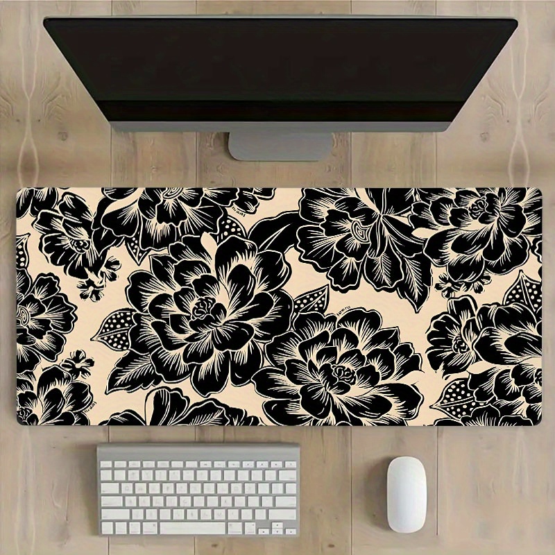 

Japanese Black Flower Large Game Mouse Pad Computer Keyboard Pad Hand Drawn Peonies Desk Mat Rubber Non-slip Office Mousepad Office Table Accessories For Work Game Office Home Gifts Size 35.4x15.7in