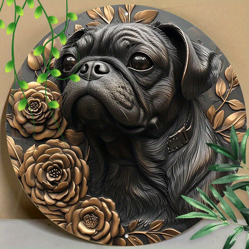 

1pc 8x8inch (20x20cm) Round Aluminum Sign Metal Sign Pug Sign Round Retro Aluminum Sign For Club Parlor Cafe Store Home