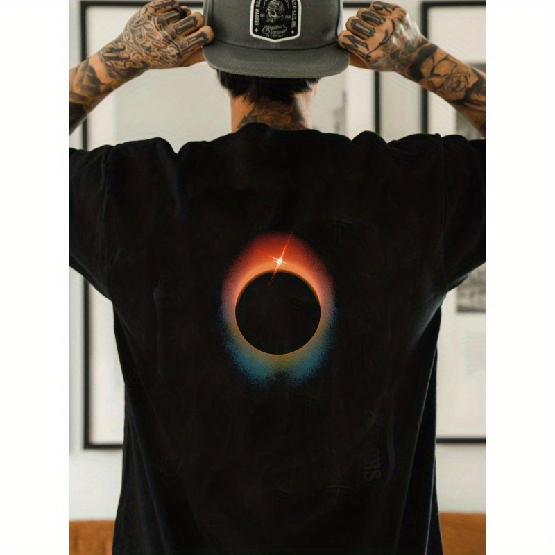 

Solar Eclipse Print T Shirt, Tees For Men, Casual Short Sleeve T-shirt For Summer