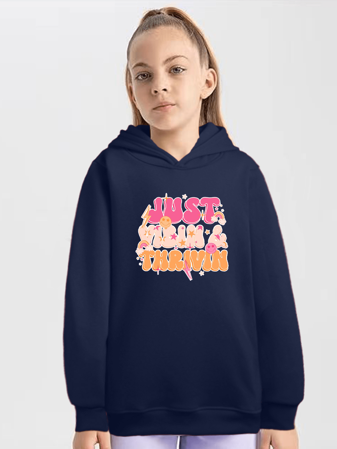 cartoon happy face graphic print girls' warm hoodie - Temu Australia