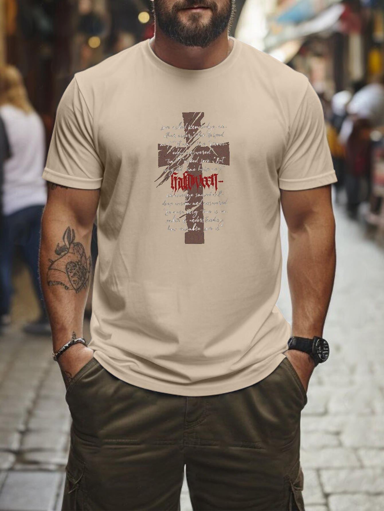 Plus Size Cross Print T Shirt Tees Men Casual Short Sleeve T - Temu Canada