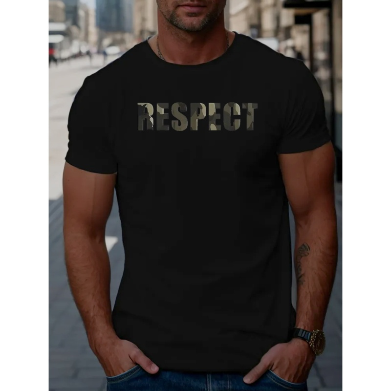 

Haut Créatif Pour Homme Avec Impression Graphique De Lettre RESPECT, T-shirt Décontracté À Manches Courtes Et Col Rond, Vêtement Pour Homme Pour L'été En Extérieur