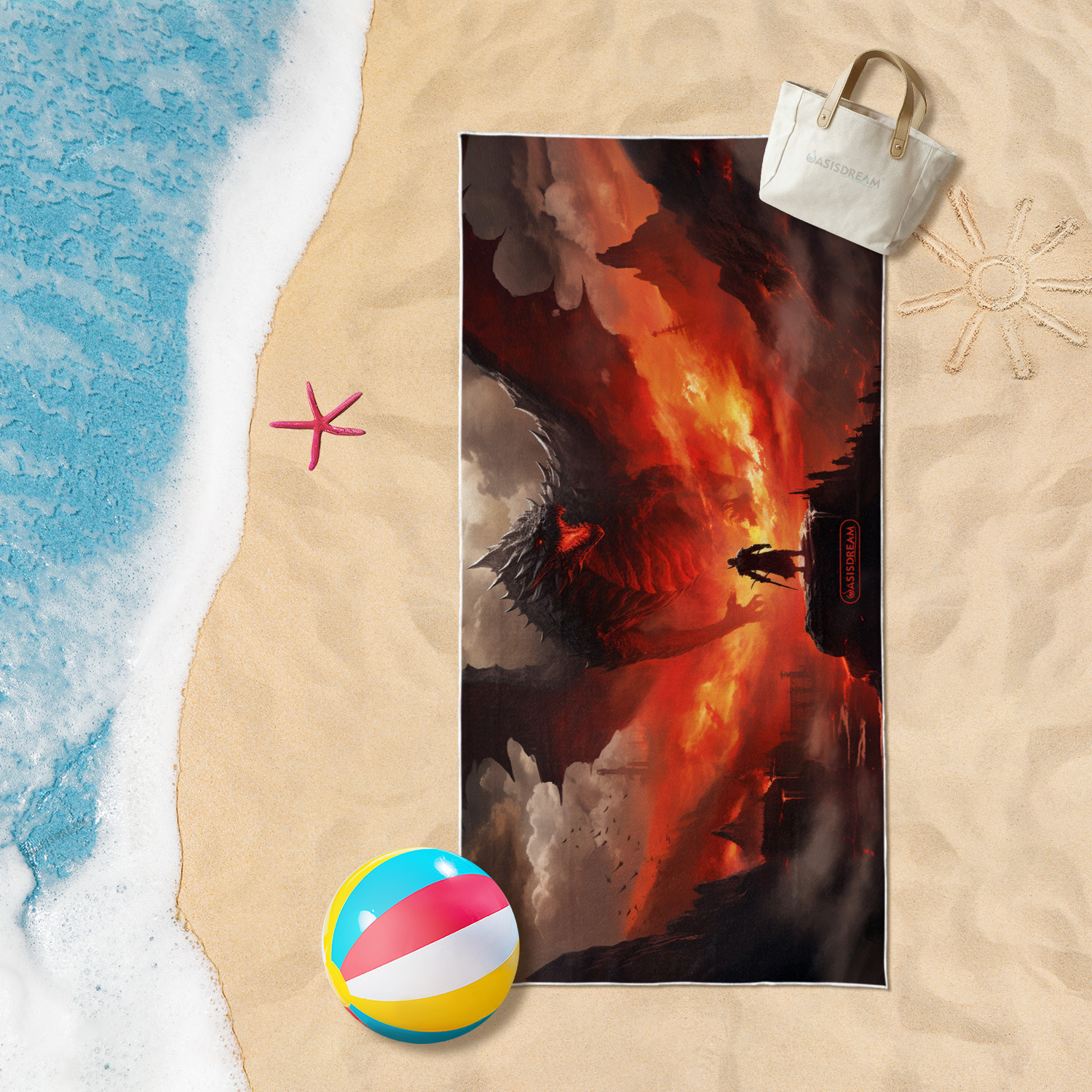 

1pc Dragon Fire Beach Towel, Oversized Pool Towel Sand-free Beach Towel, Quick Drying, Super Absorbent, Soft Breathable Blanket (59"x 29.5"/150cmx75cm)