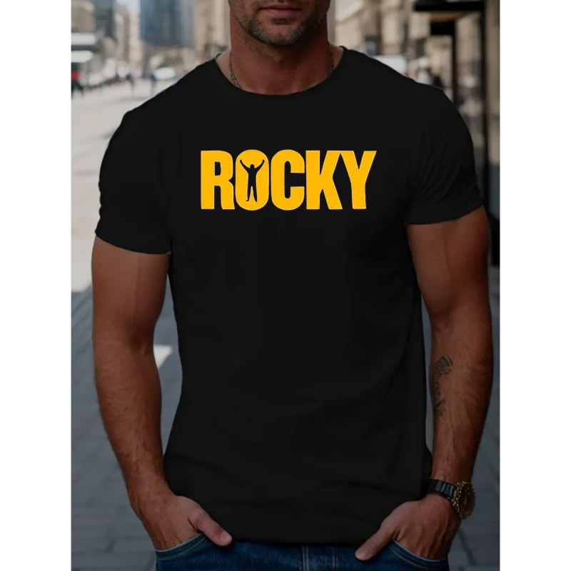 

Rocky Graphic Print Men's Creative Top, Casual Short Sleeve Crew Neck T-shirt, Men's Clothing For Summer Outdoor