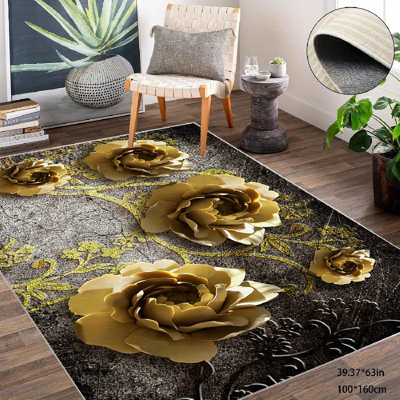 

Oil On Canvas Golden Roses Madison Collection Area Rug, Distressed Design, Non-shedding & Easy Care, Ideal For High Traffic Areas In Living Room, Bedroom