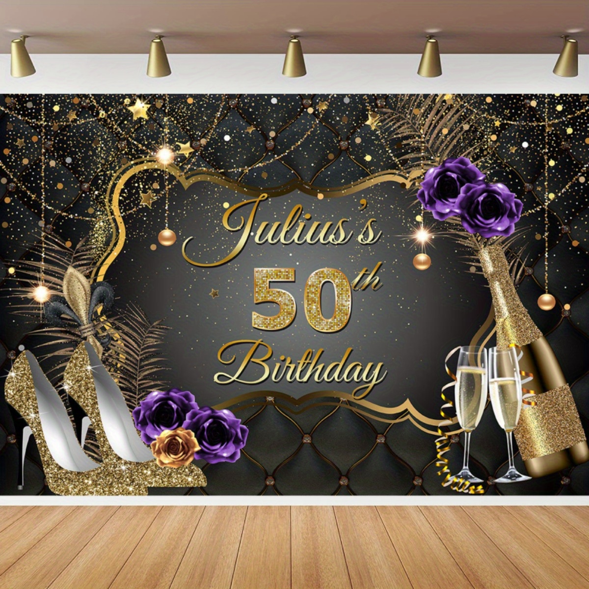 1pc Happy 50th Birthday Backdrop For Women Black And Golden Birthday ...