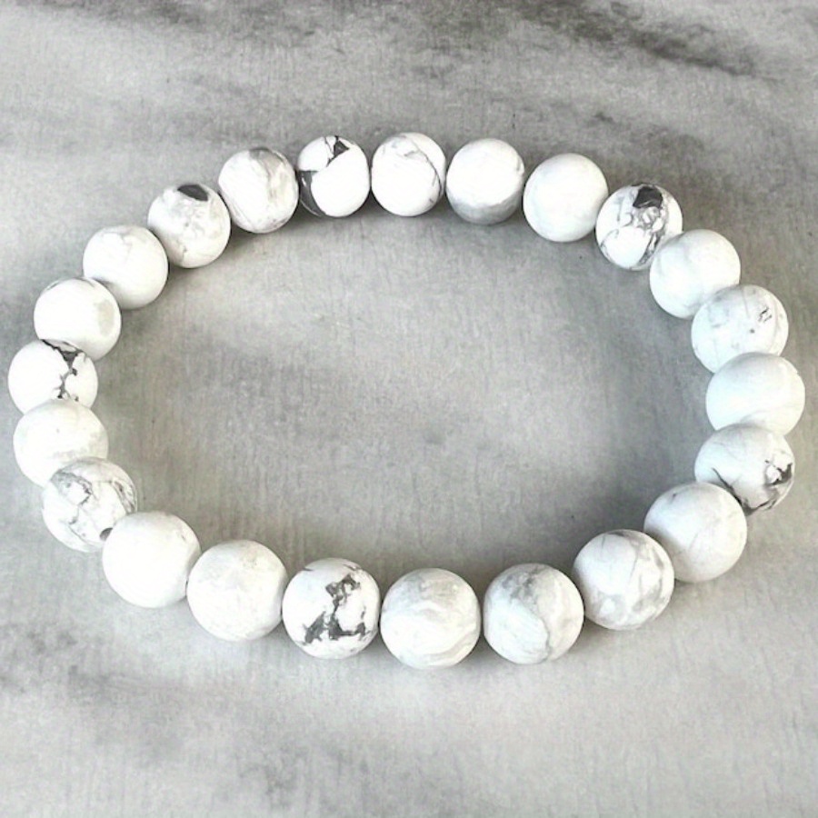 

1pc White Howlite Beaded Bracelet, 8mm Natural Gemstones, Ideal Choice For Gifts