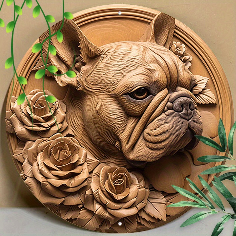 

1pc 8x8inch (20x20cm) Round Aluminum Sign Metal Sign French Bulldog Print Decorations Metal Sign For Kitchen Office Coffee Cafe Decor