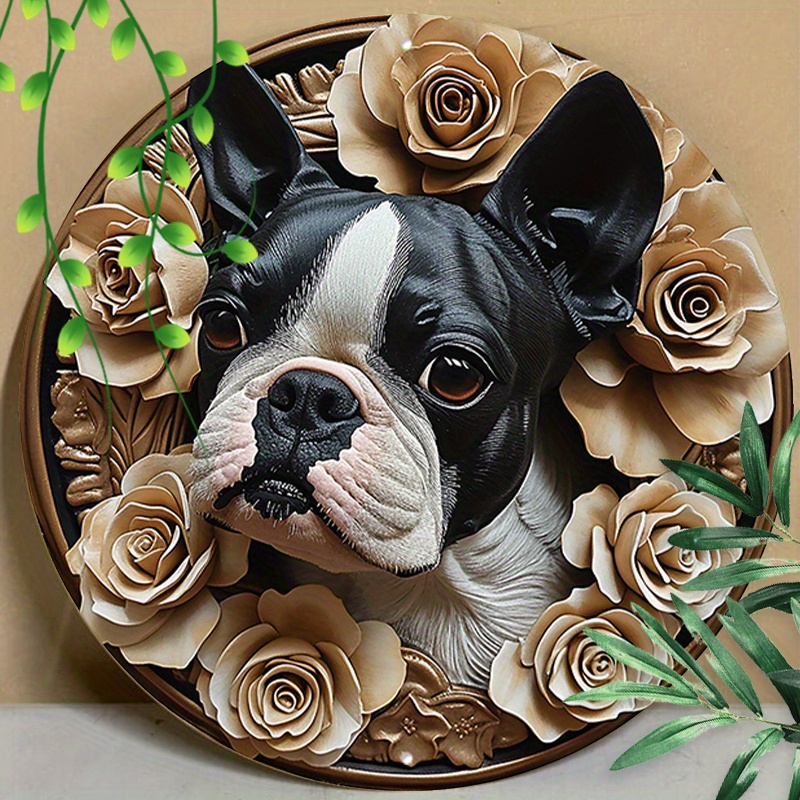 

1pc 8x8inch (20x20cm) Round Aluminum Sign Metal Sign Funny Bulldog Print Decorations Sign For Home Office Coffee Cafe Decor