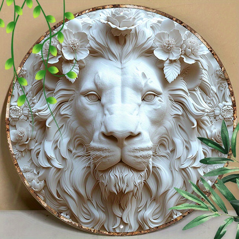 

1pc 8x8inch (20x20cm) Round Aluminum Sign Metal Sign Animal Lion Art Home Decoration Garage Home Wall Decoration