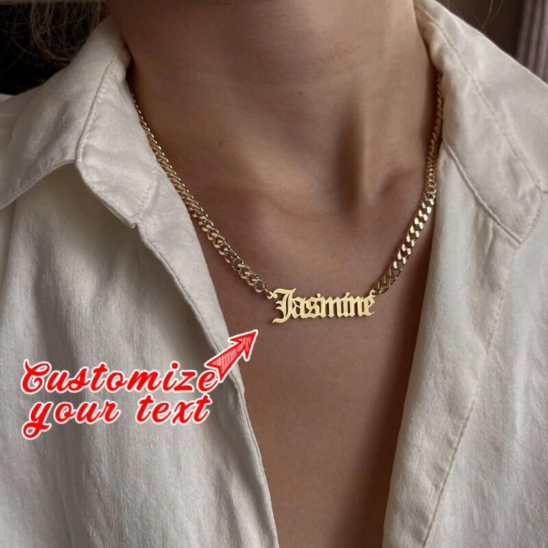 

1pc Custom English Letter Pendant Cuban Chain Necklace Adjustable Neck Chain Jewelry Accessory (only English)