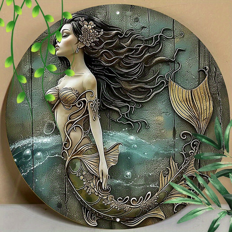 

1pc 8x8inch (20x20cm) Round Aluminum Sign Metal Sign Funny Mermaid Decorations Sign For Kitchen Office Coffee Cafe Decor