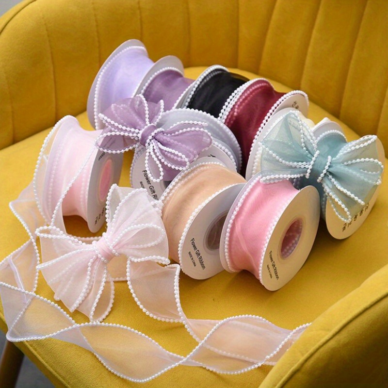 

1pc 2 Yards 2.4 Inch Bilateral Pearl Beaded Fishtail Yarn Ribbon Bow Jewelry Handmade Diy Bouquet Gift Cake Packaging Wedding Holiday Party Decoration Accessories.