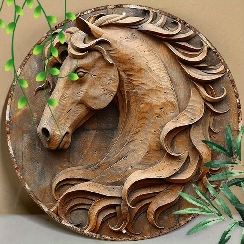 

1pc 8x8inch (20x20cm) Round Aluminum Sign Metal Sign Horse Art Vintage Wall Decor For Bedroom Living Room Classroom
