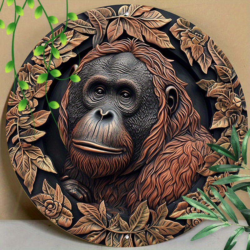 

1pc 8x8inch (20x20cm) Round Aluminum Sign Metal Sign Orangutan Sign Relief Visual Effects Tin Sign For Club Parlor Cafe