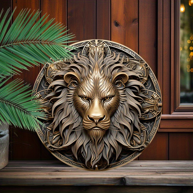 

1pc 8x8in/20x20cm Round Aluminum Sign, Lion Metal Round Sign, Wall Art Metal Sign, Animal Vintage Wall Decor