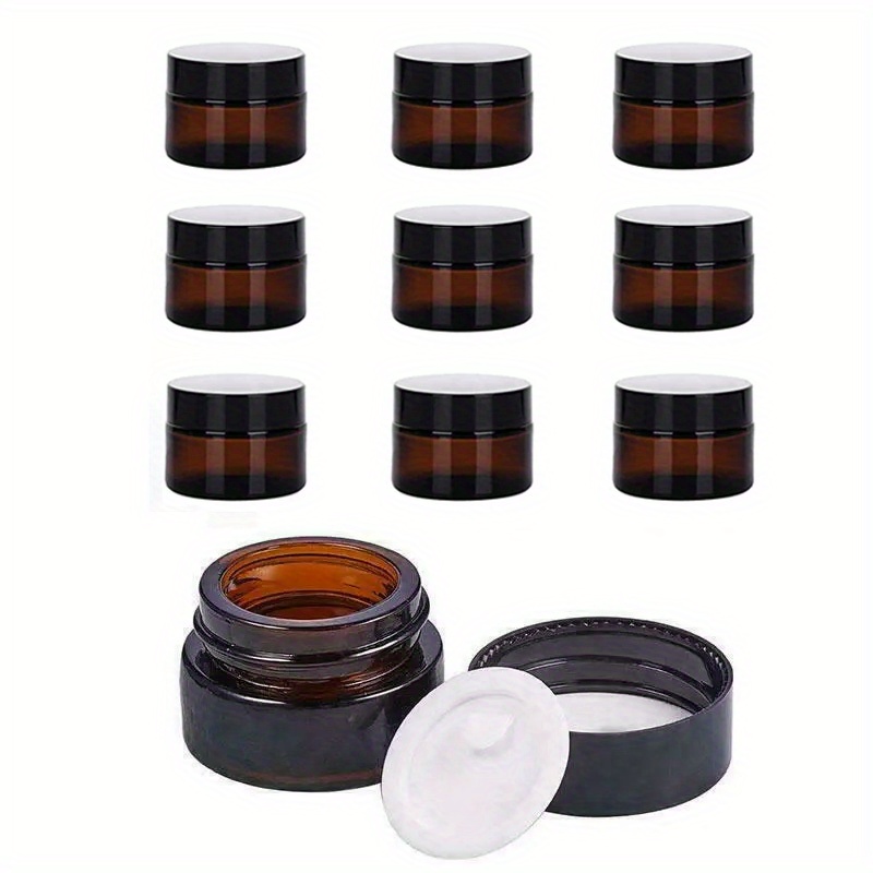 

10pcs Thick Amber Glass Jars Pot 5ml 10ml 15ml 20ml Face Cream Jars Travel Body Cream Container Cream Cans Refillable Bottle