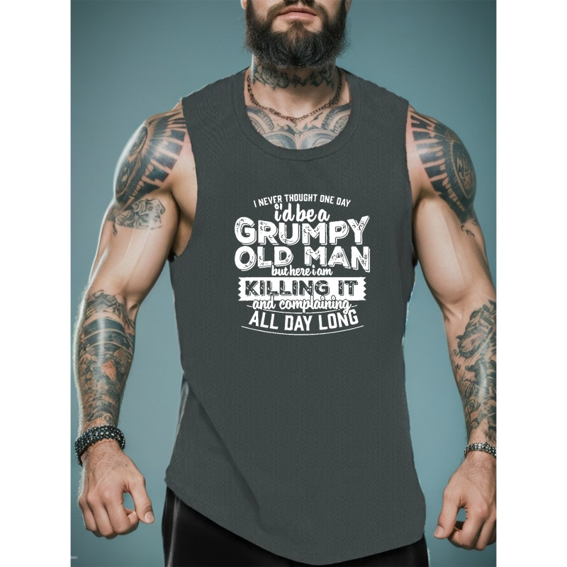 

Grumpy Old Man Print Men's Quick Dry Moisture-wicking Breathable Tank Tops Athletic Gym Bodybuilding Sports Sleeveless Shirts For Workout Running Training Men's Clothes