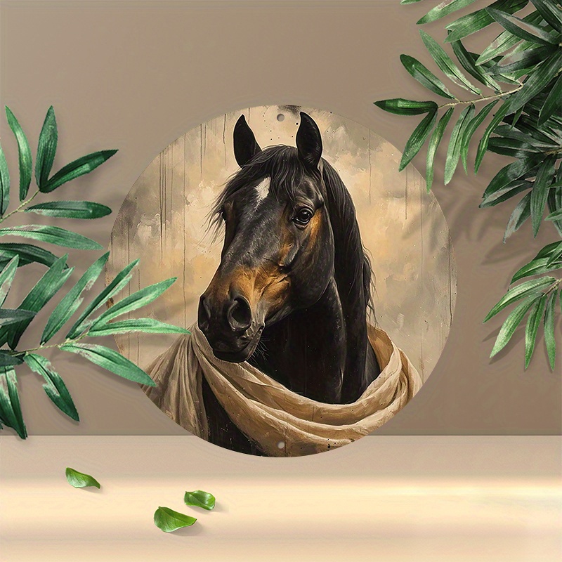 

1pc 8x8inch (20x20cm) Round Aluminum Sign Metal Sign Horse In Ink Style Horse Tin Sign Vintage Wall Decor For Horse Lovers Gifts For Home Office