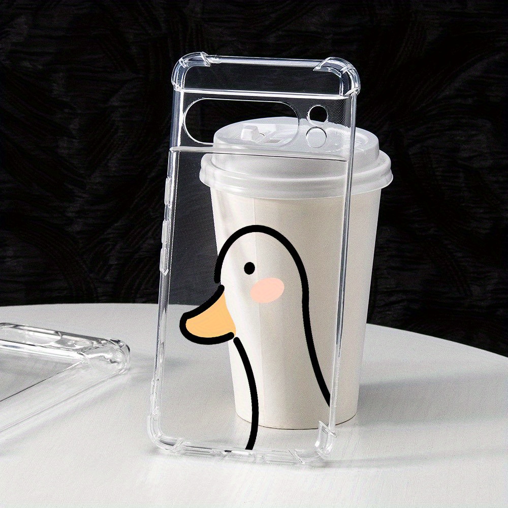 

Cute Cartoon Duck With Transparent Shockproof Phone Case Suitable For Pixel 8pro 8 7a 7pro 7 6a 6pro 6 Soft Tpu Cover