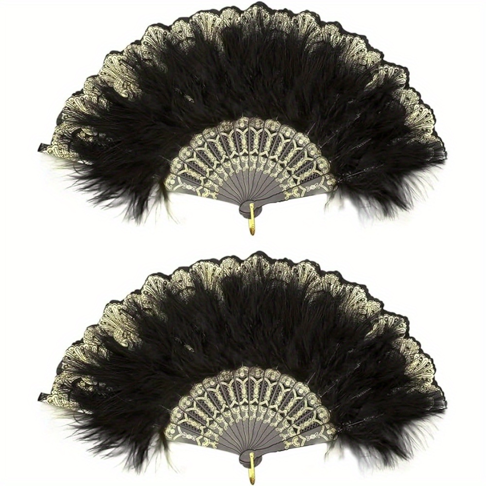 

2pc Faux Feather Hand Fan, 1920s Vintage Hand Fan For Women, Foldable Handheld Fan, Costume Wedding Halloween Party Costume Decoration