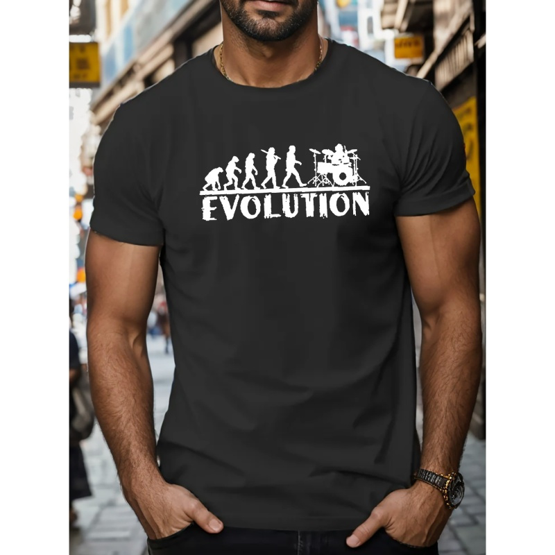 

Evolution Of A Drummer Print T Shirt, Tees For Men, Casual Short Sleeve T-shirt For Summer