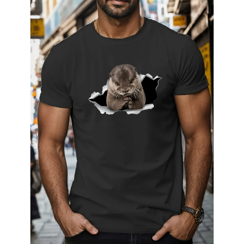 

Sea Otter Print T Shirt, Tees For Men, Casual Short Sleeve T-shirt For Summer