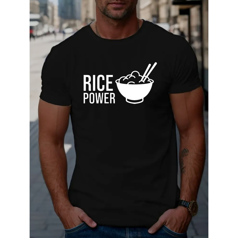 

Rice Power Graphic Print Men's Creative Top, Casual Short Sleeve Crew Neck T-shirt, Men's Clothing For Summer Outdoor