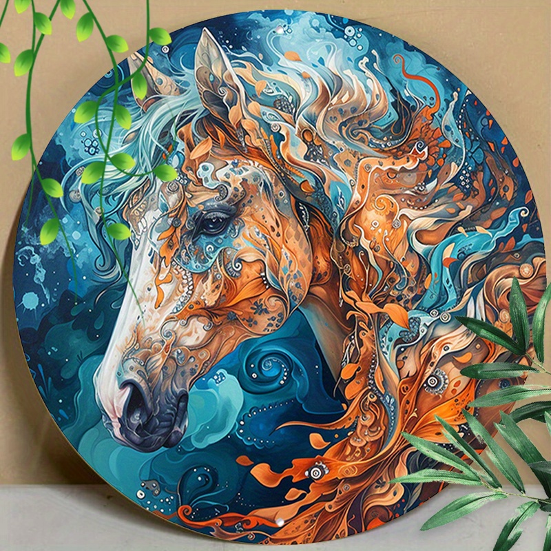 

1pc 8x8inch (20x20cm) Round Aluminum Sign Metal Sign Funny Metal Wall Sign Horse Multicolored For Restaurant Decor, Room Decor