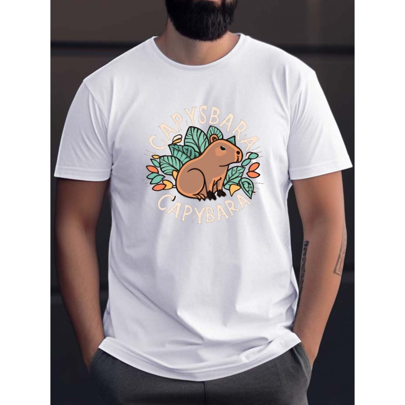 

Capybara Print Tees For Men, Casual Crew Neck Short Sleeve T-shirt, Comfortable Breathable T-shirt For Summer
