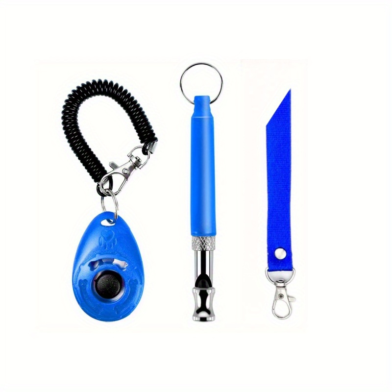 

1set Pet Dog Training Clicker With Wrist Strap, Whistle, Training Behaviour Aids Accessories For Puppies With Lanyard, Barking Control Device, Long Range Adjustable Frequency