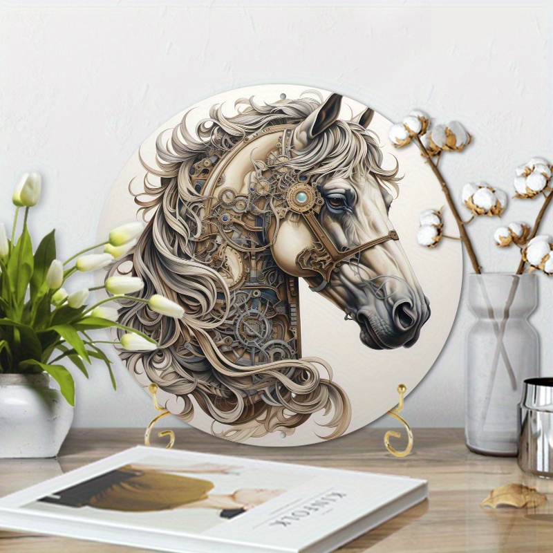 

1pc 8x8inch Aluminum Metal Sign Pictorial Art Of A Horse Very Detailed Picture For Home Decor, Wall Decor, Metal Wreath Sign, Door Decor