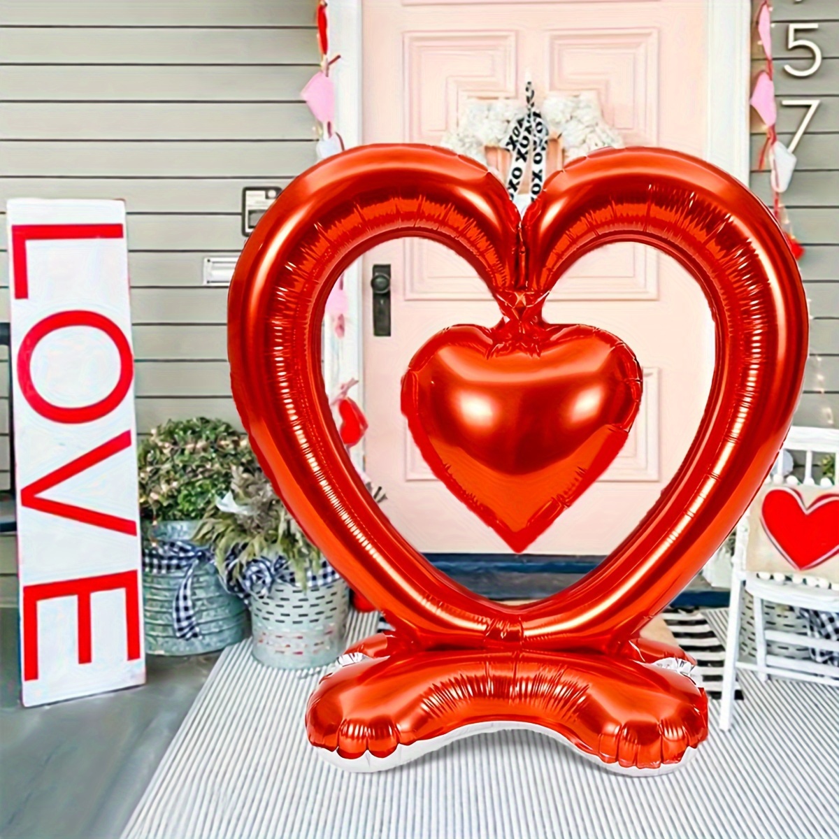 

1pc, 58" Giant Love Heart Balloon, Valentine's Day Romantic Decor, Anniversary Celebration, Standing Inflatable Foil Balloon, Love Theme Party Decoration, Indoor & Outdoor Atmosphere Setter