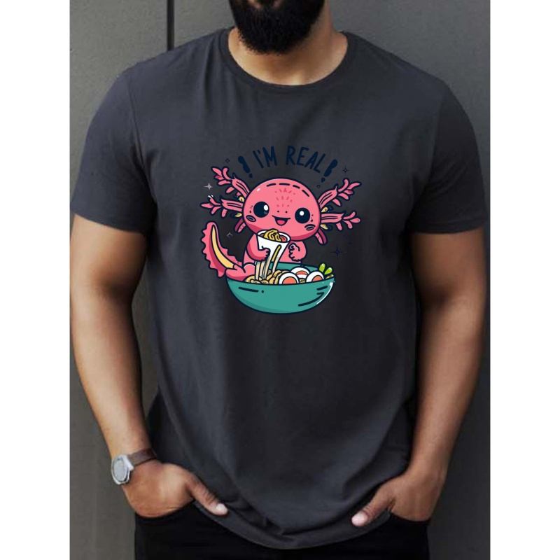 

Axolotl Having Ramen Print T Shirt, Tees For Men, Casual Short Sleeve T-shirt For Summer