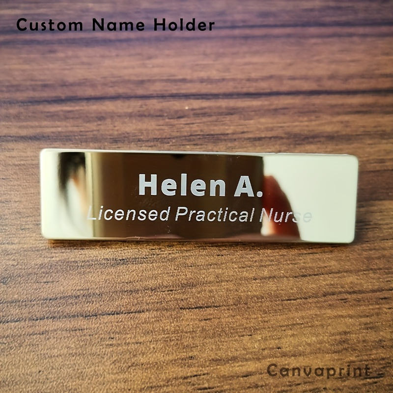 

Customized Name Badge Id Holder Mirror Golden Metal Tag For Real Estate Sales Auto Repair Worker 7x2cm